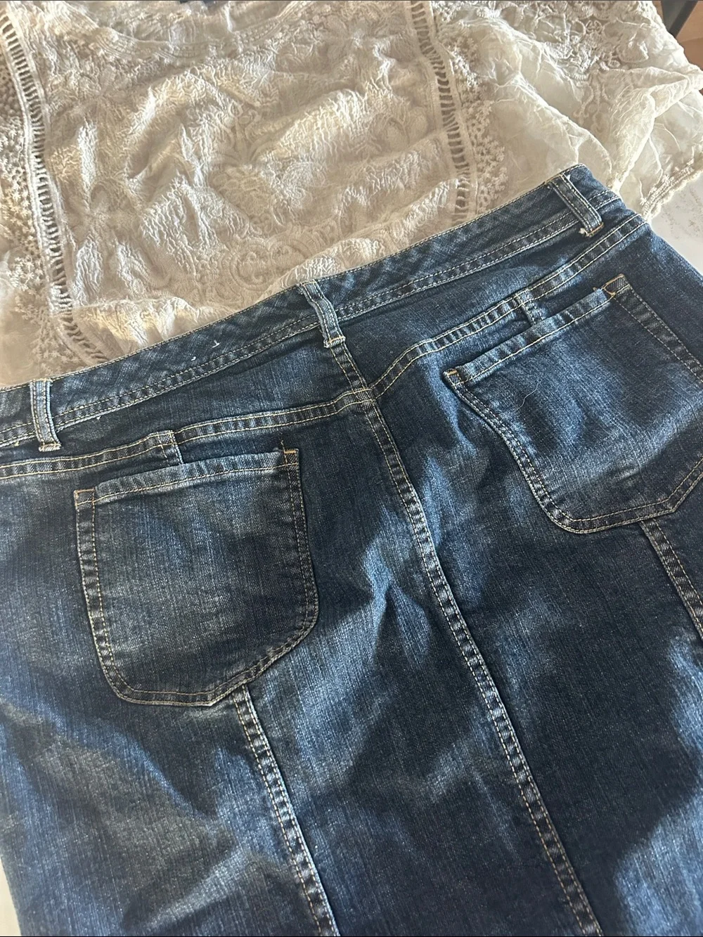 Chico’s Dark Blue Button-Front Stretch Denim Skirt Size 2.5 (Large/X Large 14)